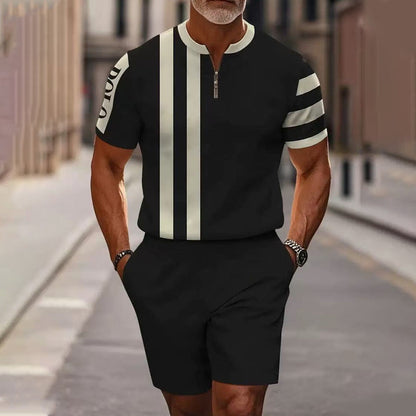 🔥50% DE RÉDUCTION !🔥 Ensemble chemise et short à col zippé pour homme