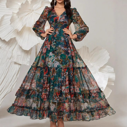 💐60% DE RÉDUCTION ! Robe Légère & Aérienne – Imprimé Floral, Col V 🌸☁️【Prix Exceptionnel】