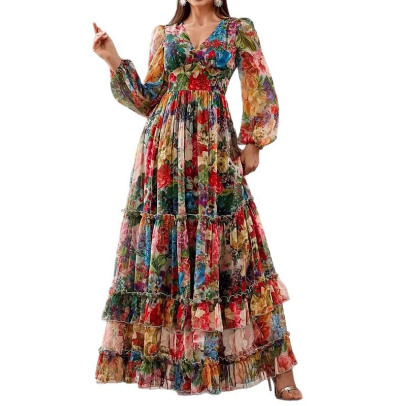💐60% DE RÉDUCTION ! Robe Légère & Aérienne – Imprimé Floral, Col V 🌸☁️【Prix Exceptionnel】