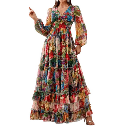 💐60% DE RÉDUCTION ! Robe Légère & Aérienne – Imprimé Floral, Col V 🌸☁️【Prix Exceptionnel】