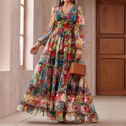 💐60% DE RÉDUCTION ! Robe Légère & Aérienne – Imprimé Floral, Col V 🌸☁️【Prix Exceptionnel】