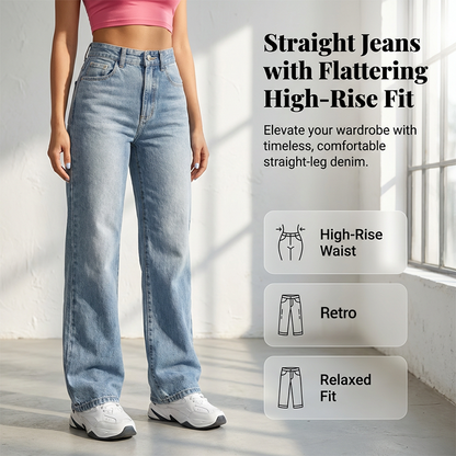 👖 56 % de réduction 🍂Jean pour femme à taille haute et coupe droite