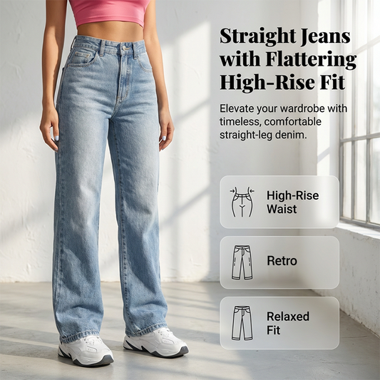 👖 56 % de réduction 🍂Jean pour femme à taille haute et coupe droite