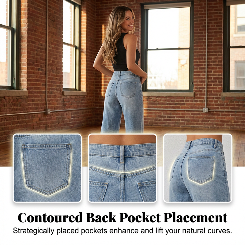 👖 56 % de réduction 🍂Jean pour femme à taille haute et coupe droite