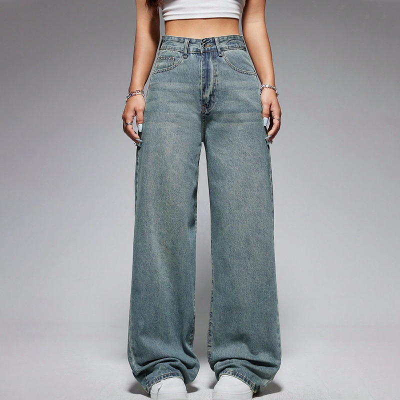 👖 56 % de réduction 🍂Jean pour femme à taille haute et coupe droite