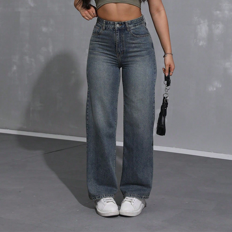 👖 56 % de réduction 🍂Jean pour femme à taille haute et coupe droite