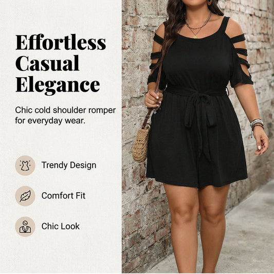 👗49% de réduction✨ Combinaison-short décontractée à épaules dénudées pour femme avec ceinture à nouer