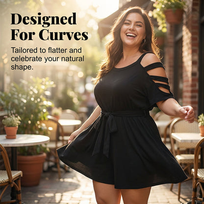 👗49% de réduction✨ Combinaison-short décontractée à épaules dénudées pour femme avec ceinture à nouer
