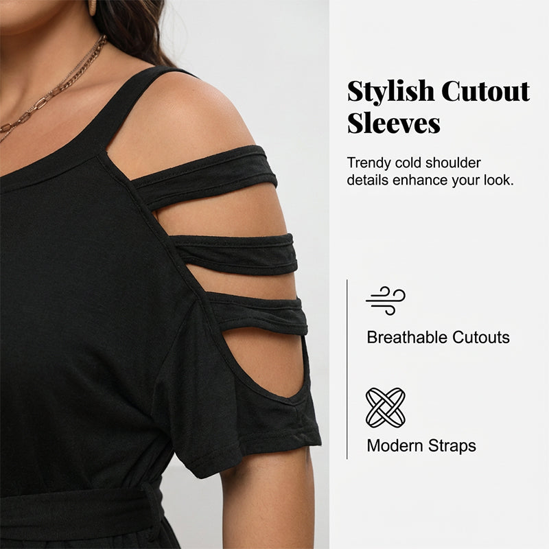 👗49% de réduction✨ Combinaison-short décontractée à épaules dénudées pour femme avec ceinture à nouer