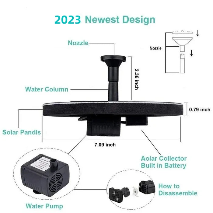 🔥Hot Sales 50% OFF🔥Fontaine solaire, pompe à eau submersible pour bain d'oiseaux avec 4 buses et panneau solaire de 1,4 W, idéale pour l'arrosage extérieur de bassins, piscines, jardins et aquariums.