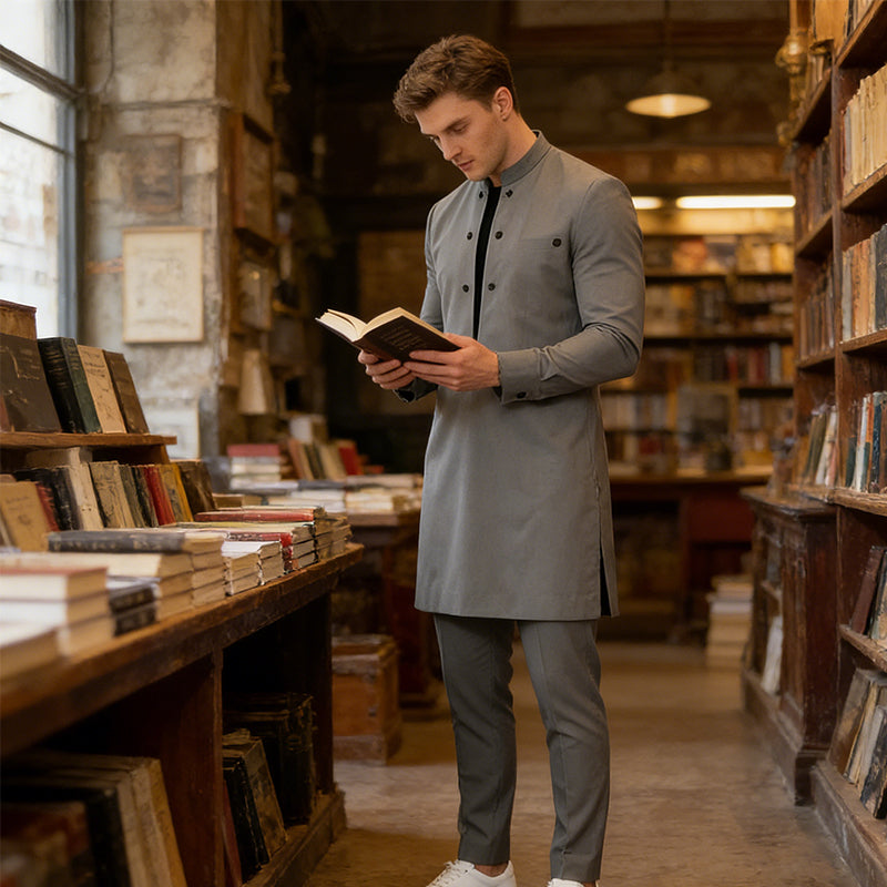 👔 50 % de réduction + livraison gratuite 🔥 Ensemble tunique pour homme - col montant, double boutonnage et respirant (S-5XL) pour une apparence élégante 🎩