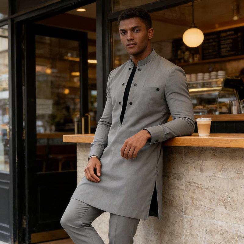 👔 50 % de réduction + livraison gratuite 🔥 Ensemble tunique pour homme - col montant, double boutonnage et respirant (S-5XL) pour une apparence élégante 🎩