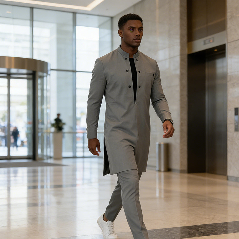 👔 50 % de réduction + livraison gratuite 🔥 Ensemble tunique pour homme - col montant, double boutonnage et respirant (S-5XL) pour une apparence élégante 🎩