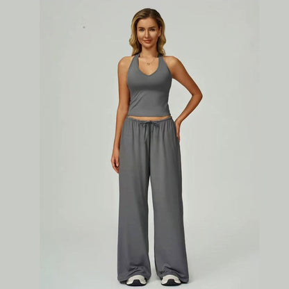 🌺50 % de réduction + livraison gratuite🎀 Ensemble haut court dos nu et pantalon large pour femme