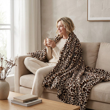 🐆60 % de réduction + livraison gratuite🔥 Plaid douillet à imprimé léopard