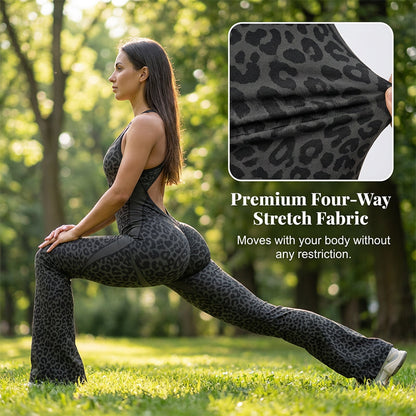 🔥Nouveauté 2026🔥Combinaison de sport pour femme à imprimé léopard avec soutien-gorge intégré