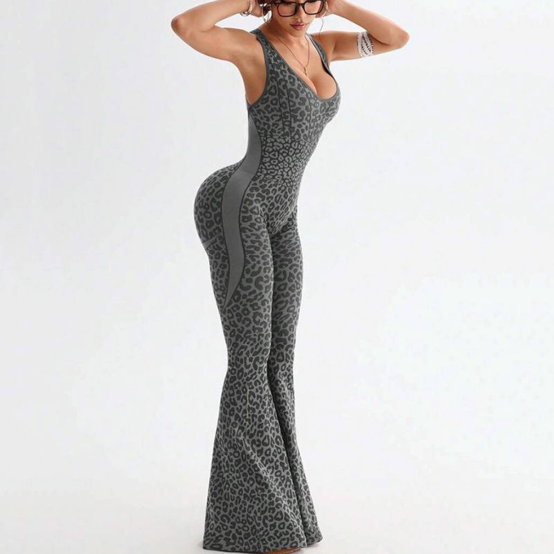 🔥Nouveauté 2026🔥Combinaison de sport pour femme à imprimé léopard avec soutien-gorge intégré