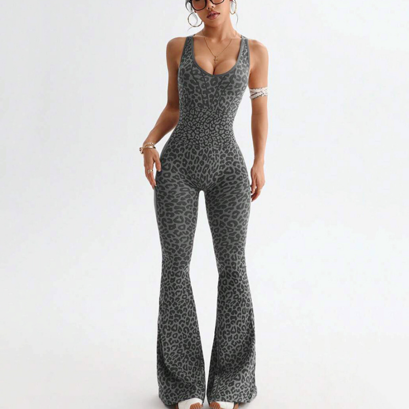 🔥Nouveauté 2026🔥Combinaison de sport pour femme à imprimé léopard avec soutien-gorge intégré