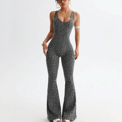 🔥Nouveauté 2026🔥Combinaison de sport pour femme à imprimé léopard avec soutien-gorge intégré