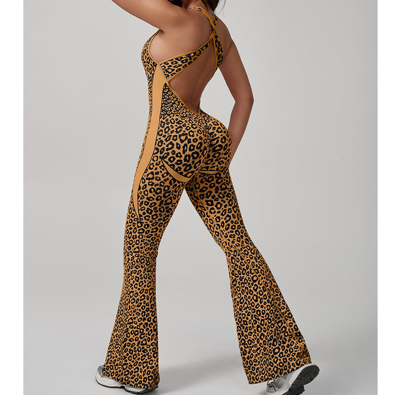 🔥Nouveauté 2026🔥Combinaison de sport pour femme à imprimé léopard avec soutien-gorge intégré