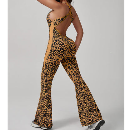 🔥Nouveauté 2026🔥Combinaison de sport pour femme à imprimé léopard avec soutien-gorge intégré