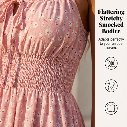 👗Robe à Bretelles Fines ✅ Nœud Devant & Taille Smockée | Légère et Féminine 🌸 -50% AUJOURD’HUI 🔥