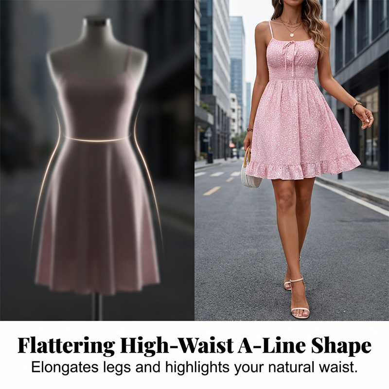 👗Robe à Bretelles Fines ✅ Nœud Devant & Taille Smockée | Légère et Féminine 🌸 -50% AUJOURD’HUI 🔥
