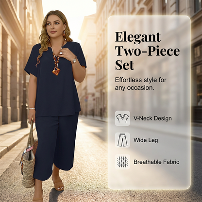 🌺✨50 % de réduction ✨Ensemble Femme Haut Manches Courtes & Pantalon Large – Look Tendance, Tissu Léger & Parfait Pour Le Printemps 💃