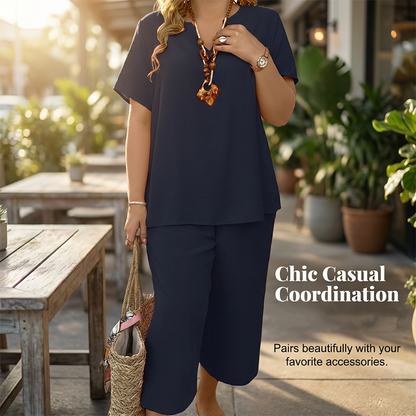 🌺✨50 % de réduction ✨Ensemble Femme Haut Manches Courtes & Pantalon Large – Look Tendance, Tissu Léger & Parfait Pour Le Printemps 💃