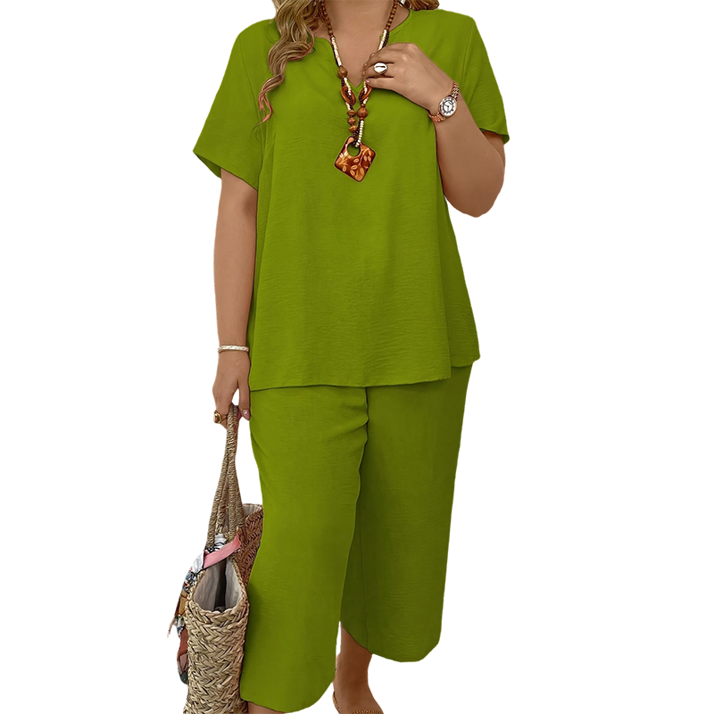 🌺✨50 % de réduction ✨Ensemble Femme Haut Manches Courtes & Pantalon Large – Look Tendance, Tissu Léger & Parfait Pour Le Printemps 💃