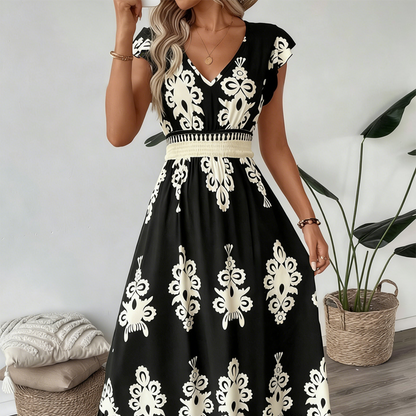 🌼🎑57 % de réduction ✨Robe longue fluide à col en V et imprimé baroque pour femme