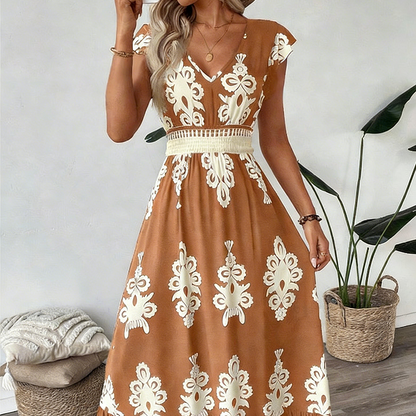 🌼🎑57 % de réduction ✨Robe longue fluide à col en V et imprimé baroque pour femme