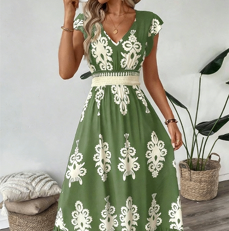 🌼🎑57 % de réduction ✨Robe longue fluide à col en V et imprimé baroque pour femme