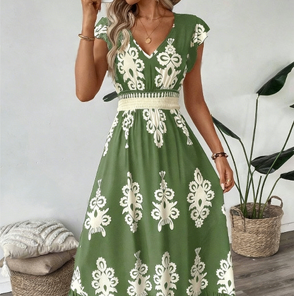 🌼🎑57 % de réduction ✨Robe longue fluide à col en V et imprimé baroque pour femme