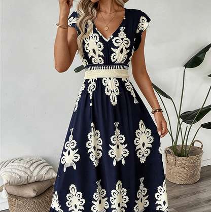 🌼🎑57 % de réduction ✨Robe longue fluide à col en V et imprimé baroque pour femme
