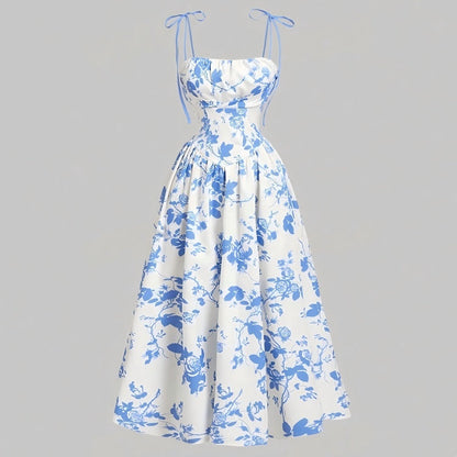 👗 Nouveautés à -50 % 🌸 Robe mi-longue à bretelles nouées et imprimé floral pour femme – Coupe flatteuse, légère et idéale pour le printemps et l'été ☀️