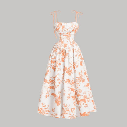 👗 Nouveautés à -50 % 🌸 Robe mi-longue à bretelles nouées et imprimé floral pour femme – Coupe flatteuse, légère et idéale pour le printemps et l'été ☀️
