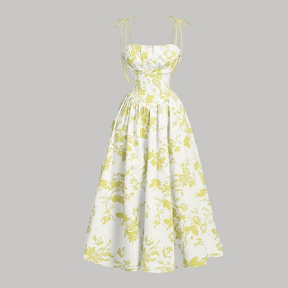👗 Nouveautés à -50 % 🌸 Robe mi-longue à bretelles nouées et imprimé floral pour femme – Coupe flatteuse, légère et idéale pour le printemps et l'été ☀️
