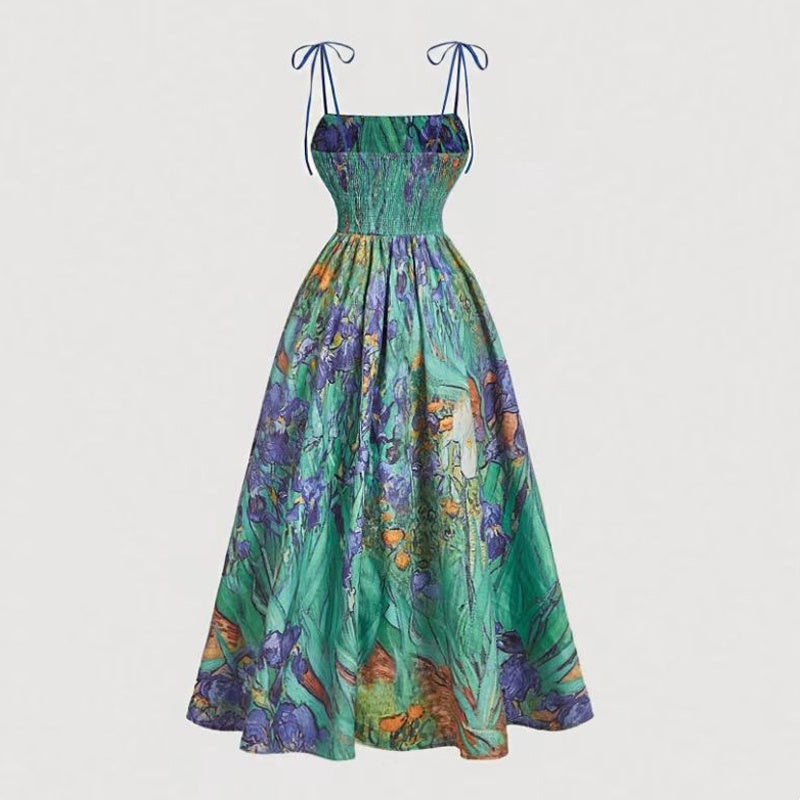 👗 Nouveautés à -50 % 🌸 Robe mi-longue à bretelles nouées et imprimé floral pour femme – Coupe flatteuse, légère et idéale pour le printemps et l'été ☀️