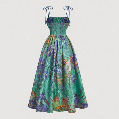 👗 Nouveautés à -50 % 🌸 Robe mi-longue à bretelles nouées et imprimé floral pour femme – Coupe flatteuse, légère et idéale pour le printemps et l'été ☀️