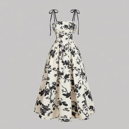 👗 Nouveautés à -50 % 🌸 Robe mi-longue à bretelles nouées et imprimé floral pour femme – Coupe flatteuse, légère et idéale pour le printemps et l'été ☀️