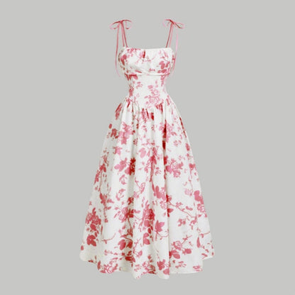 👗 Nouveautés à -50 % 🌸 Robe mi-longue à bretelles nouées et imprimé floral pour femme – Coupe flatteuse, légère et idéale pour le printemps et l'été ☀️
