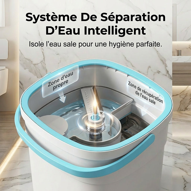 ✨ 50 % de réduction + livraison gratuite🔥 Kit de balai à franges plat et seau mains libres avec système de séparation de l'eau