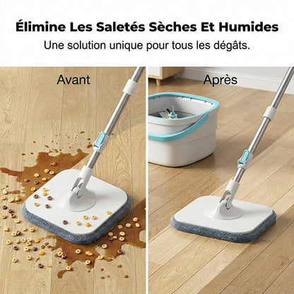 ✨ 50 % de réduction + livraison gratuite🔥 Kit de balai à franges plat et seau mains libres avec système de séparation de l'eau