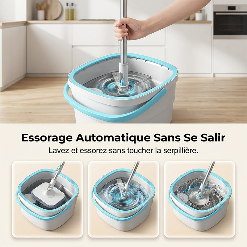 ✨ 50 % de réduction + livraison gratuite🔥 Kit de balai à franges plat et seau mains libres avec système de séparation de l'eau