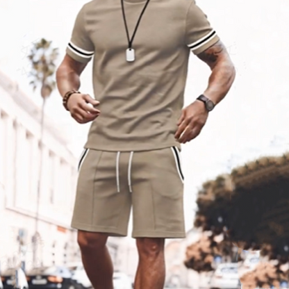 ✨ 63 % de réduction 🔥 Ensemble 2 pièces pour homme : t-shirt rayé et short