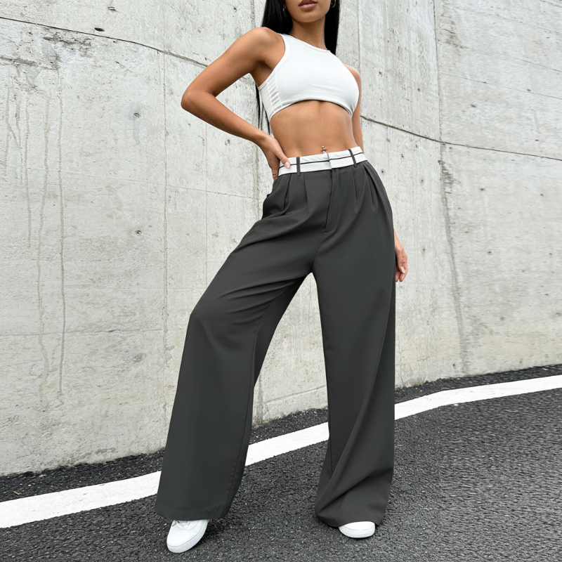 💎 -50% SUR LE PANTALON DE COSTUME À JAMBES LARGES ! 💎 Ceinture Contrastée, Taille Haute & Tissu Léger ✨