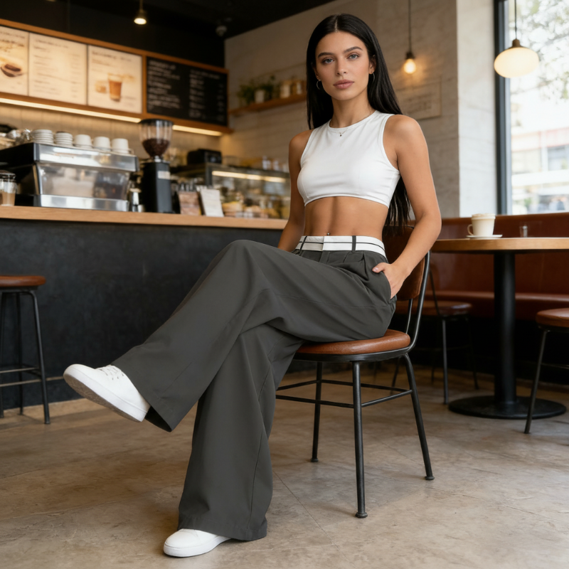 💎 -50% SUR LE PANTALON DE COSTUME À JAMBES LARGES ! 💎 Ceinture Contrastée, Taille Haute & Tissu Léger ✨