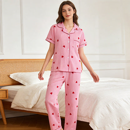 🌺50 % de réduction🌺Ensemble de pyjama rayé à motif de cœurs pour femme