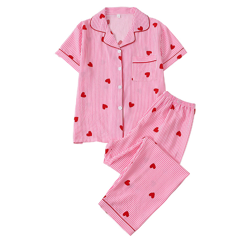 🌺50 % de réduction🌺Ensemble de pyjama rayé à motif de cœurs pour femme
